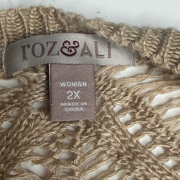 Roz & Ali Khaki Crochet Cardigan Sweater Plus Size 2X - Picture 4 of 6